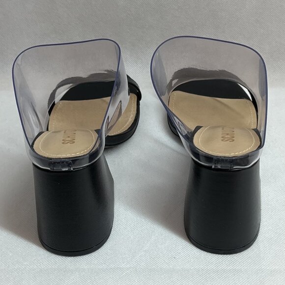 New in Box Schutz Raira Black Leather/Transparent Block Heel Slide Sandals - Picture 9 of 12